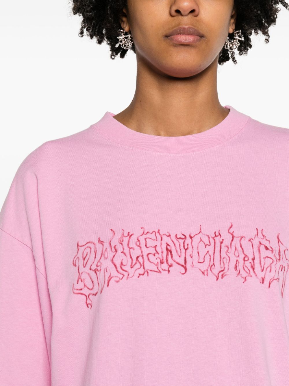 Shop Balenciaga Logo-print Cotton T-shirt In Pink