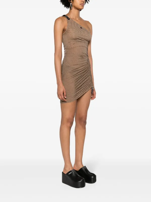 【関税&送料込】Courreges Brown One-Shoulder Dress With Cut- Courrèges mini-check one-shoulder Dress | Brown | FARFETCH