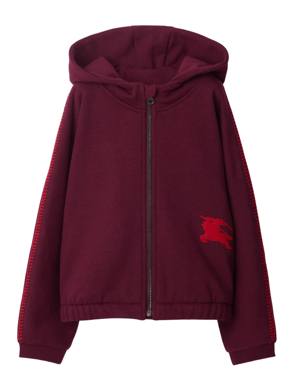 Shop Burberry Ekd-logo Zip-up Cotton Hoodie In Red