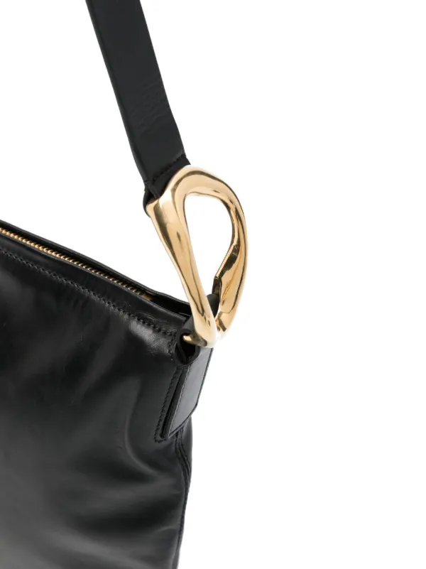 Jil Sander logo-stamp Leather Shoulder Bag | Black | FARFETCH AZ