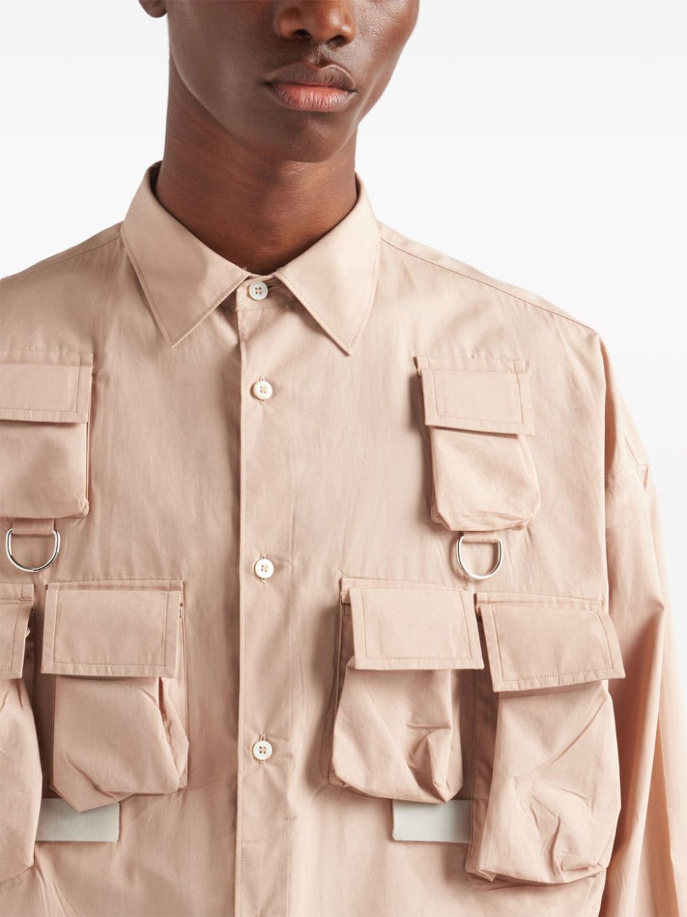 Shop Prada Spread-collar Cotton Shirt In Neutrals