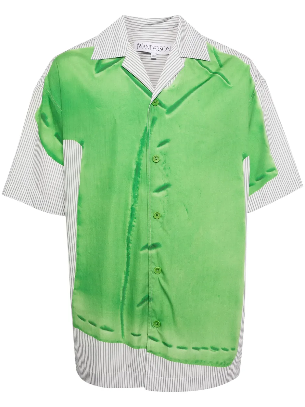 Jw Anderson Clay Trompe L'oeil Print Short Sleeve Shirt Light Grey/green In Green