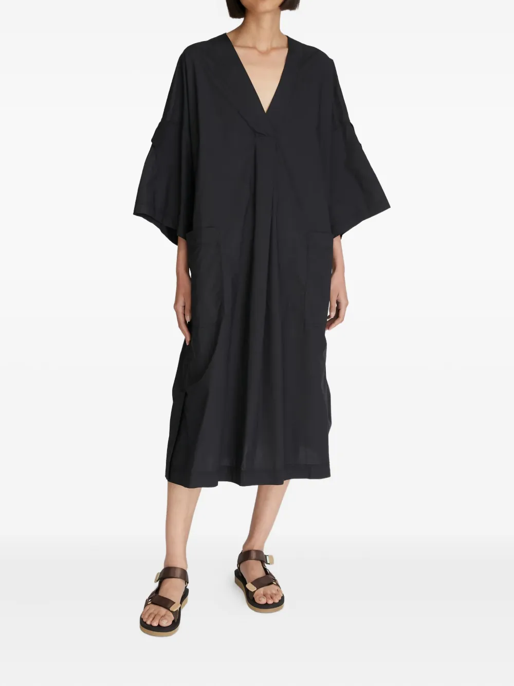Lee Mathews V-neck midi dress - Zwart