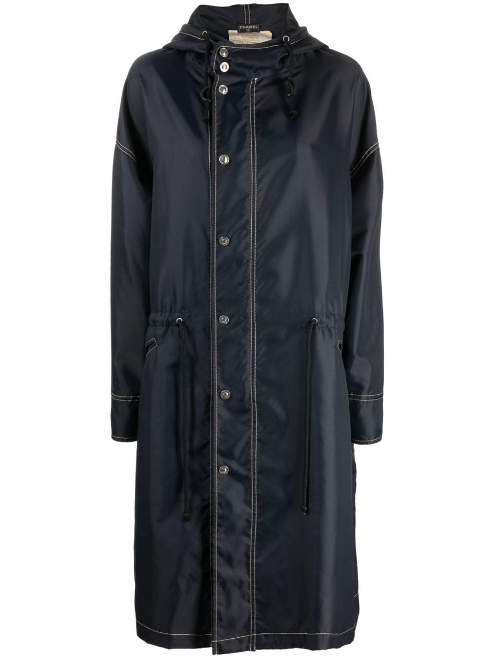 Pre-owned Chanel 1990-2000s Drawstring Hooded Coat In Blue