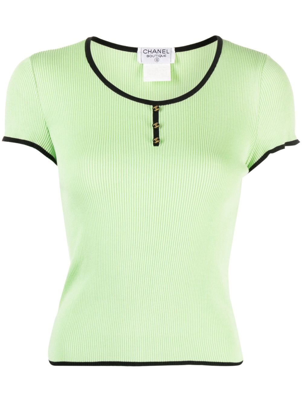 Pre-owned Chanel 1995 Ribbed Cotton T-shirt In Green