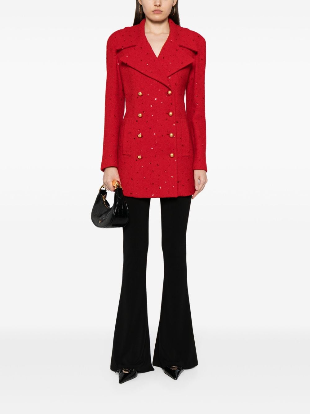 Pre-owned Chanel 1993 Crystal-embellished Double Breasted Coat In Red