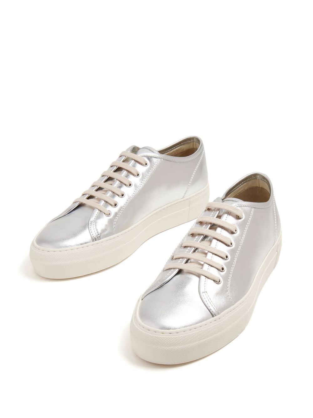 Shop Common Projects Tournament Low Metallic-leather Sneakers In Silver
