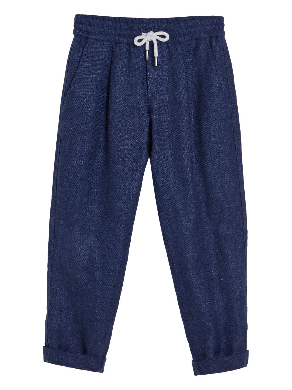 Brunello Cucinelli Kids' Drawstring Twill Tapered Trousers In Blue