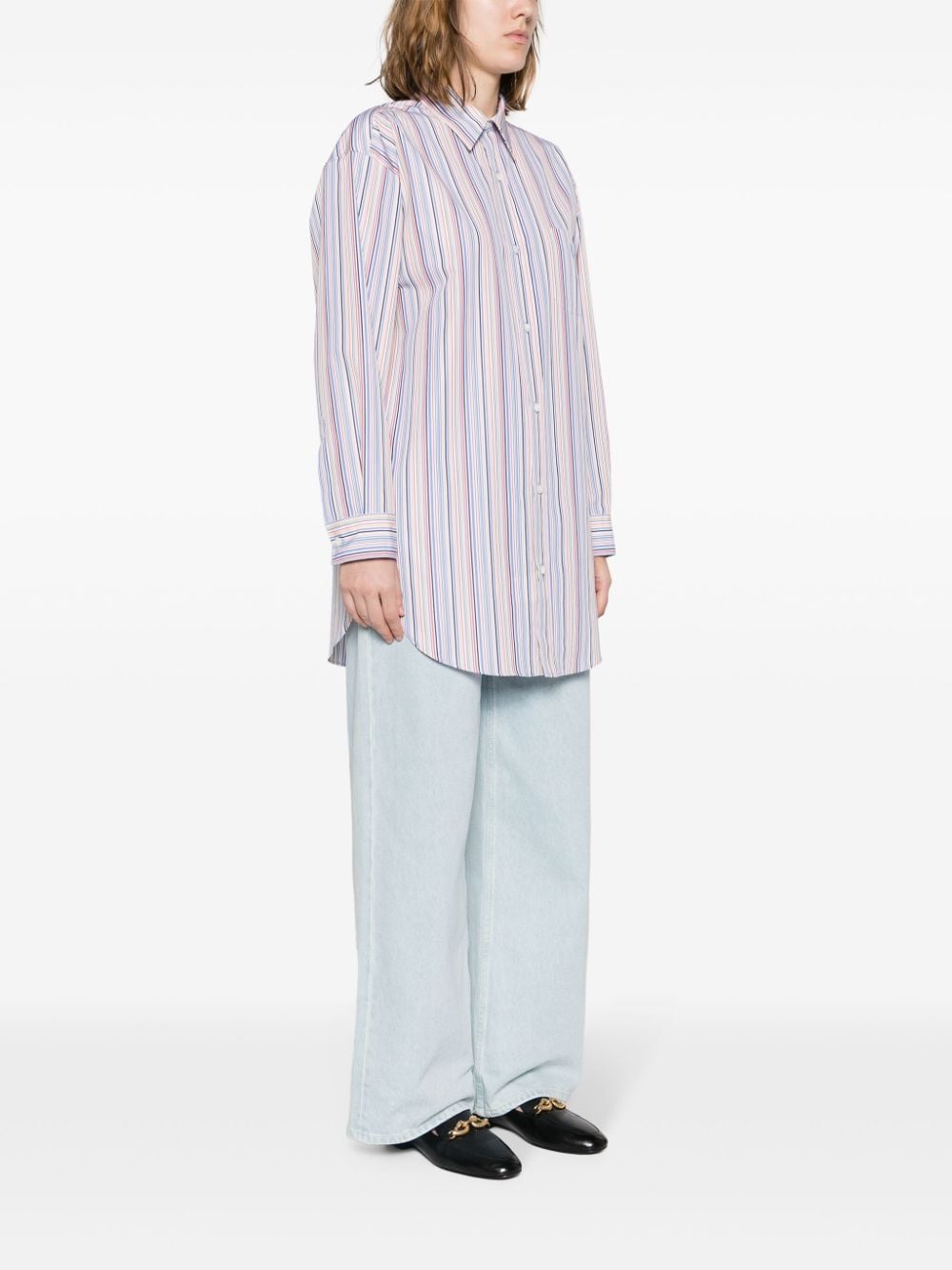 Shop Etro Pegaso-embroidered Striped Shirt In Blau