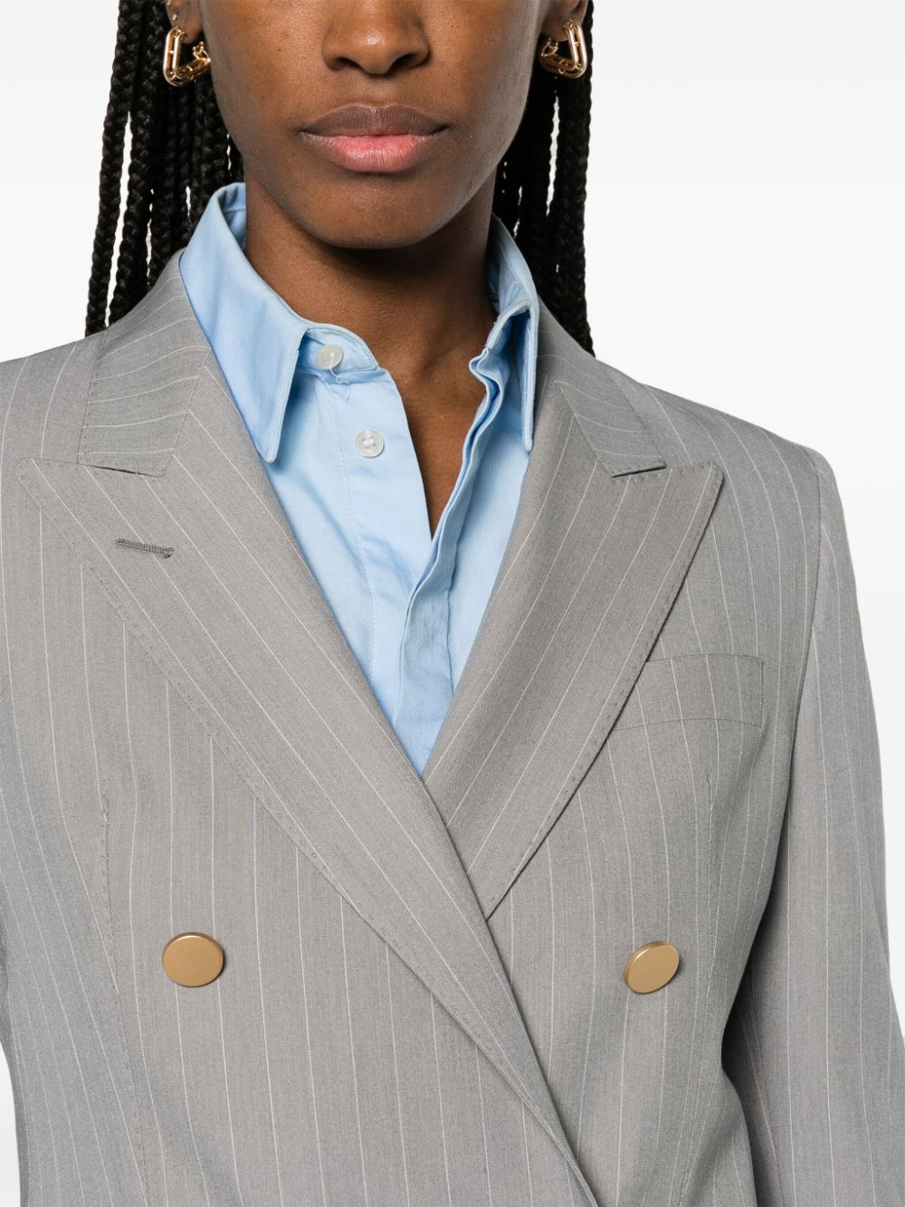 Shop Tagliatore Pinstriped Double-breasted Suit In Grey
