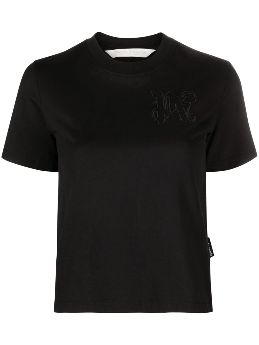 Shop Palm Angels Logo-embroidered Cotton T-shirt In Black