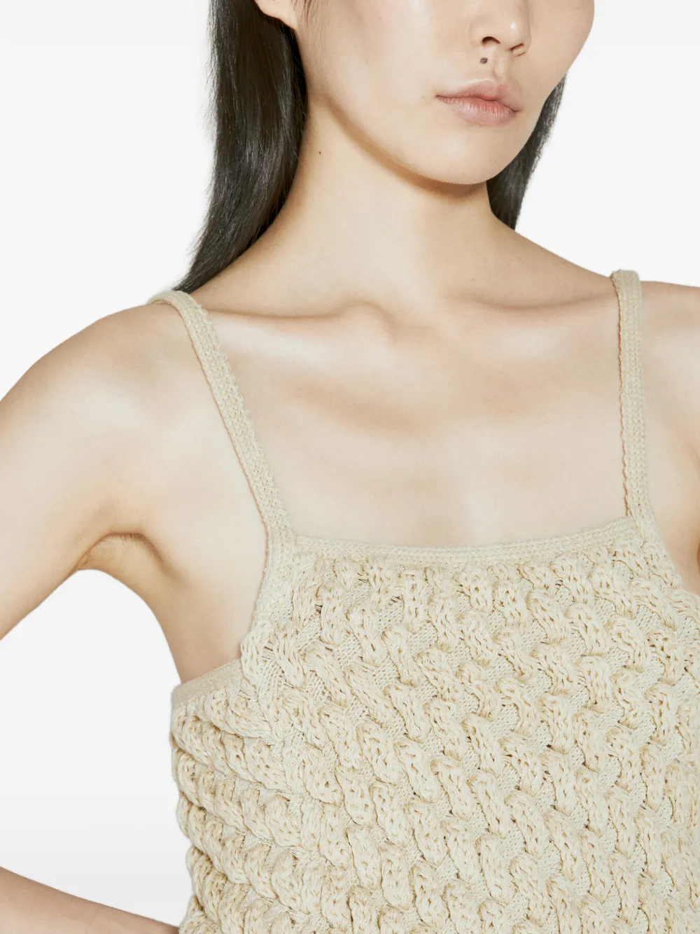Isa Boulder Kabelgebreide mini-jurk Beige
