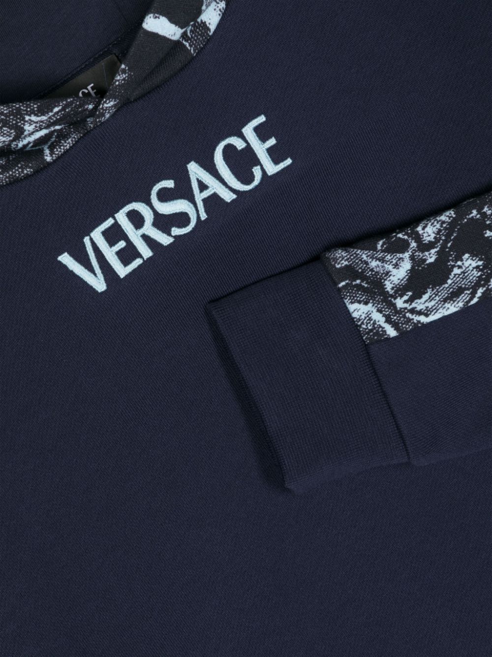 Shop Versace Barocco-print Cotton Hoodie In Blue