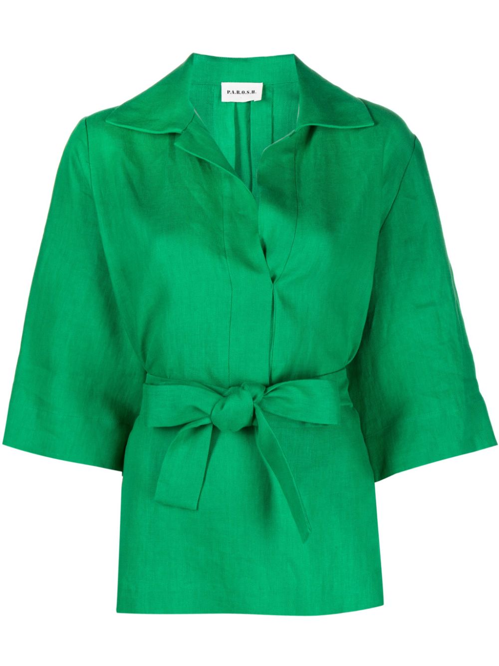 P.A.R.O.S.H. Linnen blouse met gespreide kraag Groen