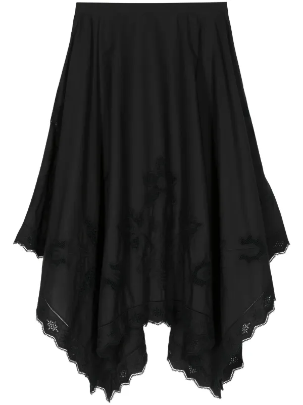 Lee Mathews Victoria Embroidered Cotton Skirt Black FARFETCH AE