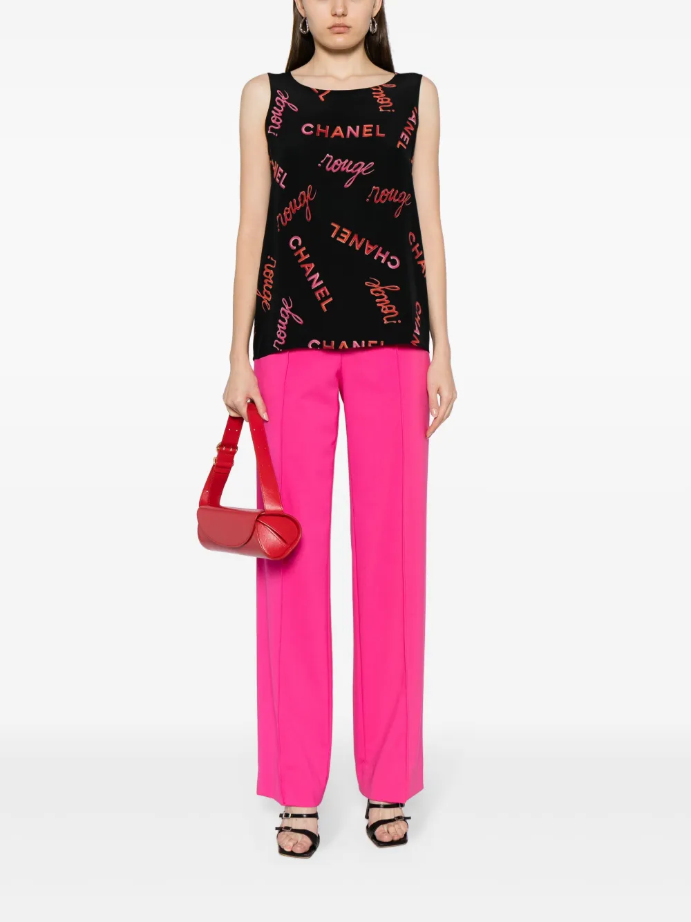 CHANEL Pre-Owned 1996 top met logoprint - Zwart