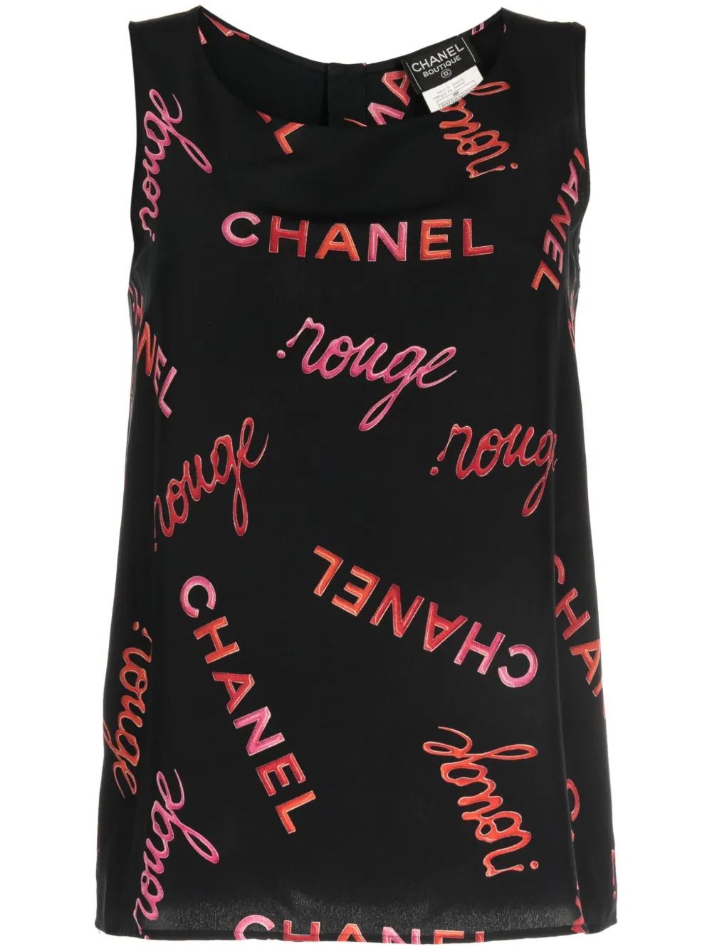 Pre-owned Chanel 1996 Logo-print Silk Top In Black