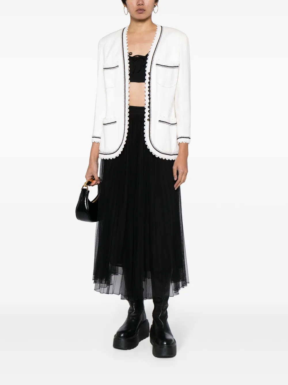 CHANEL Pre-Owned 1990-2000s blazer met afwerking van kant - Wit