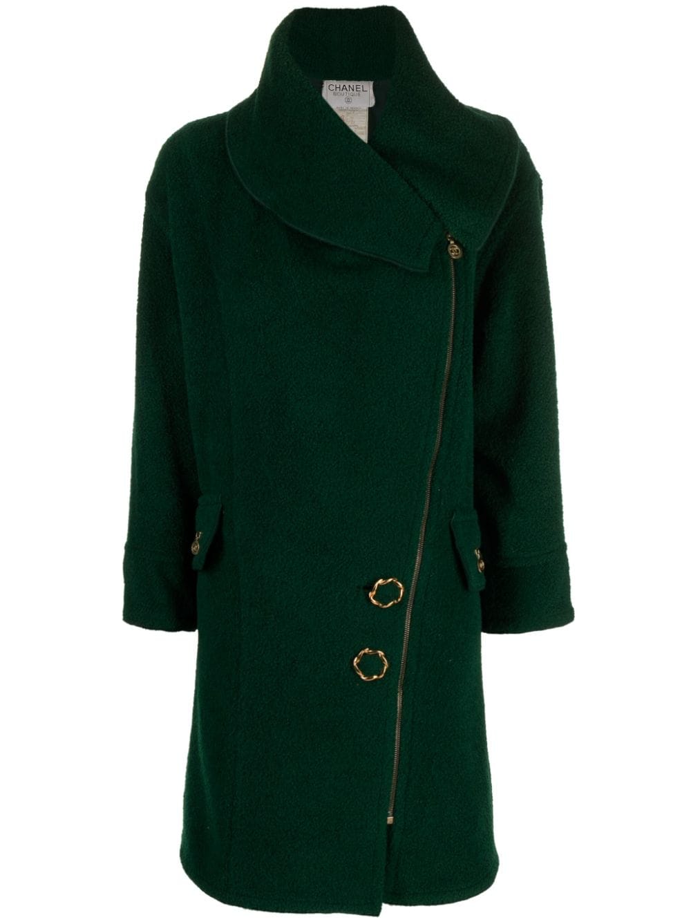 Pre-owned Chanel 1994 Asymmetric Wool Coat In Green