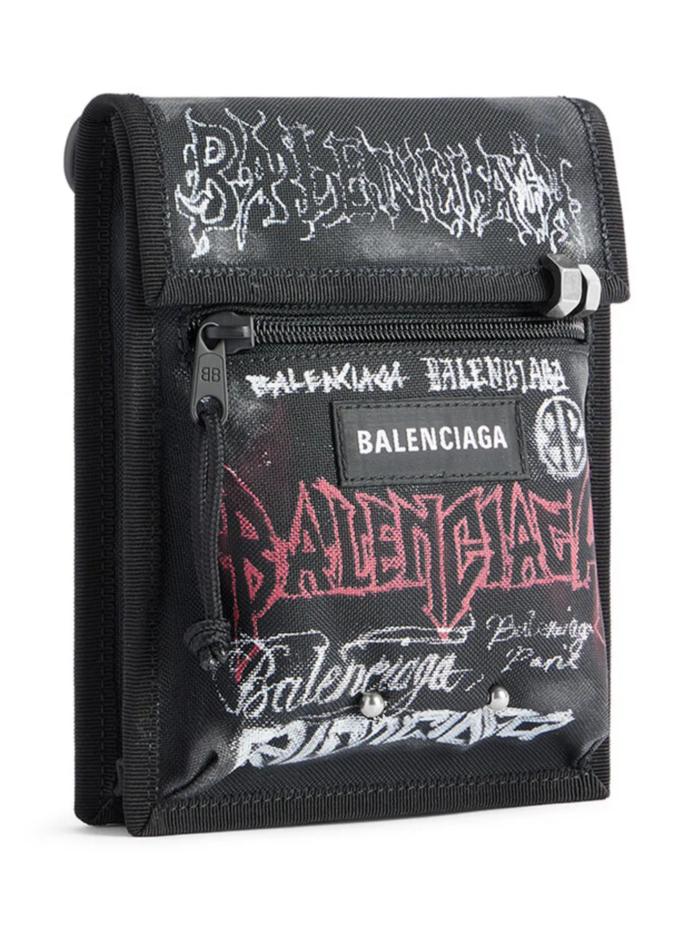 Shop Balenciaga Small Explorer Metal-print Pouch In Black