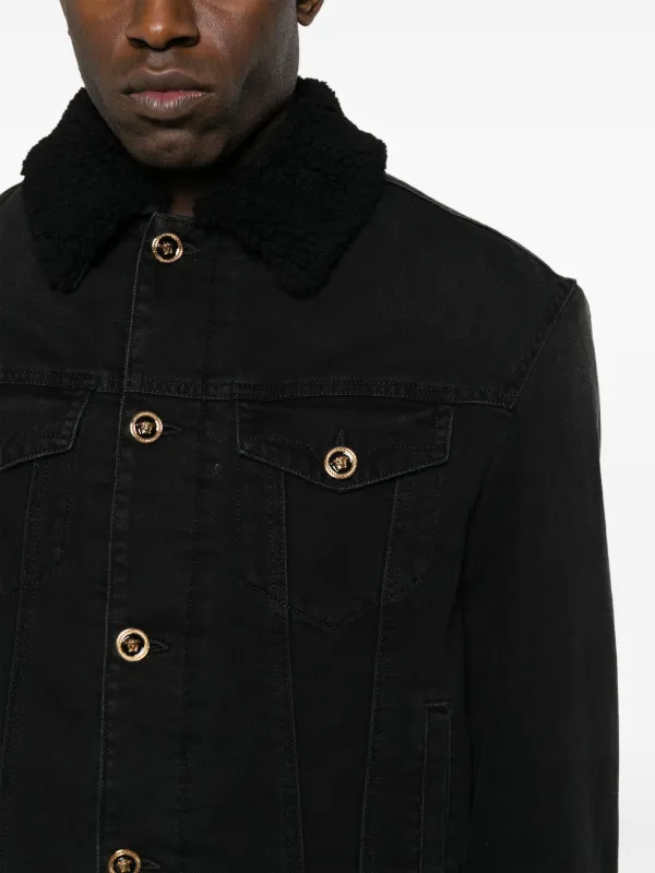 Borg collar black hot sale denim jacket