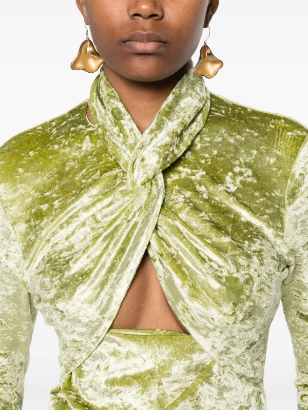 【関税込み】Nanushka グリーン Iride 長袖トップス Nanushka Iride twist-detailing Velvet Top | Green | FARFETCH GE