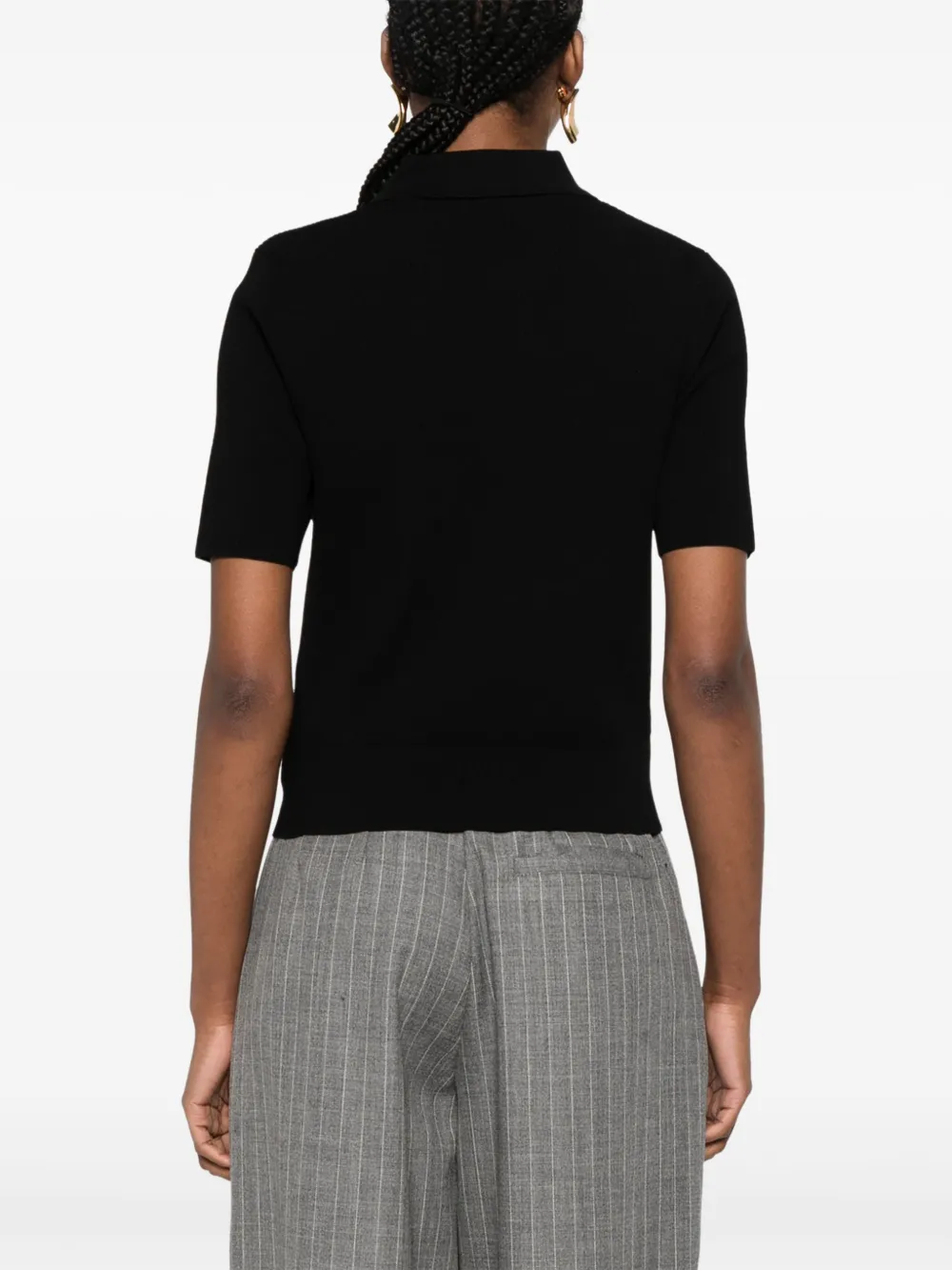 Shop Tory Burch Knitted Polo Top In Black