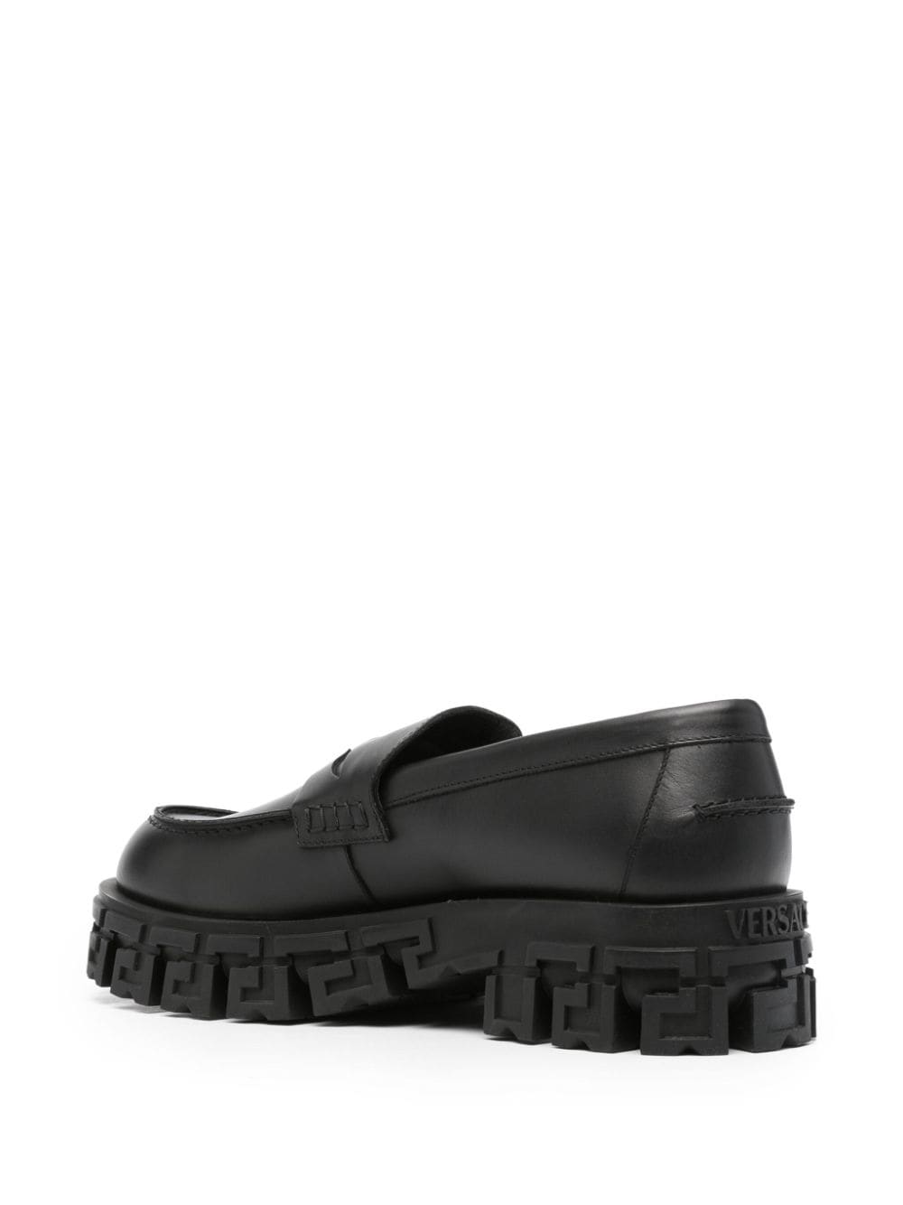 Shop Versace Medusa-motif Leather Loafers In Black