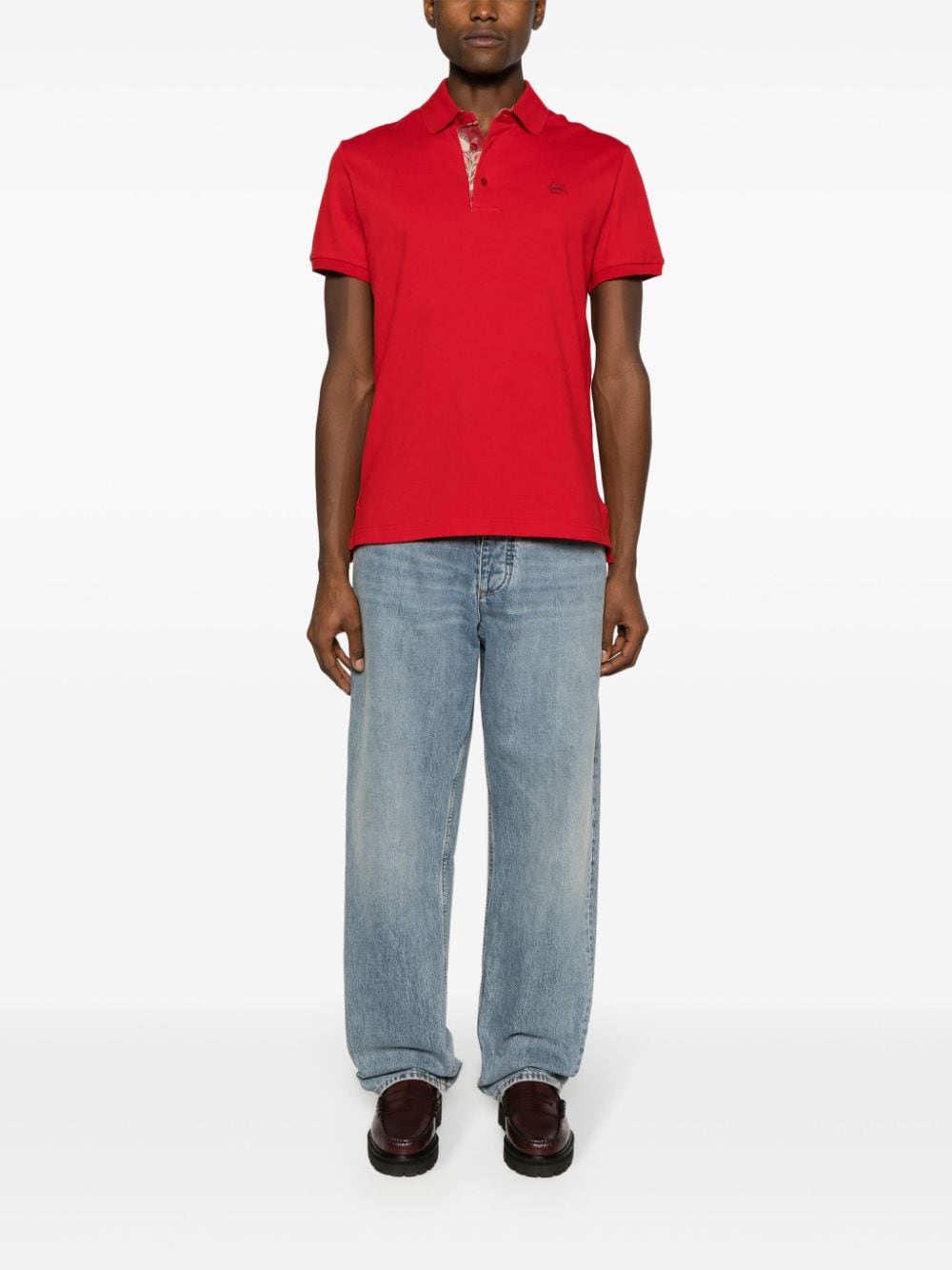 Shop Etro Pegaso-embroidered Cotton Polo Shirt In Red