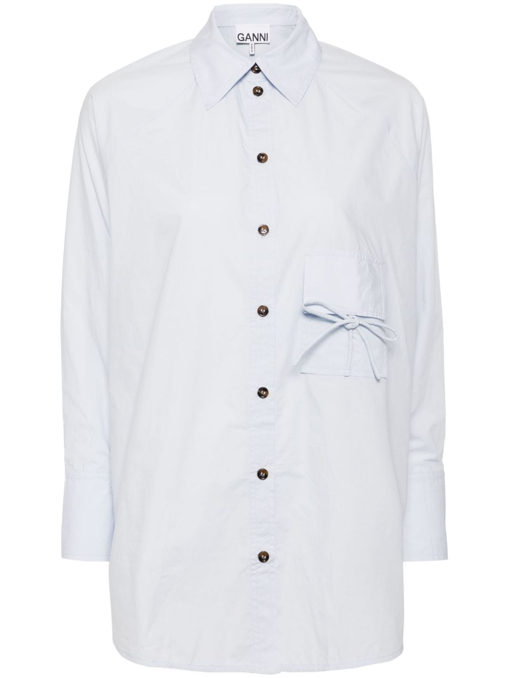 Ganni Bow-embellished Organic Cotton Shirt In Blue