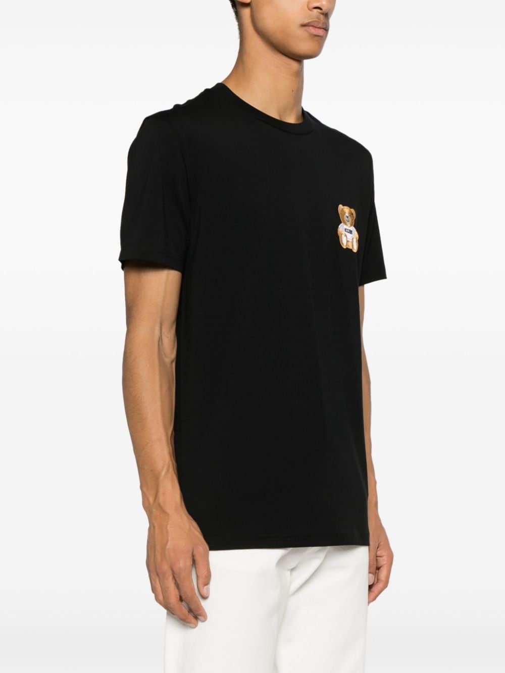 Shop Moschino Teddy Bear-embroidered Cotton T-shirt In Black