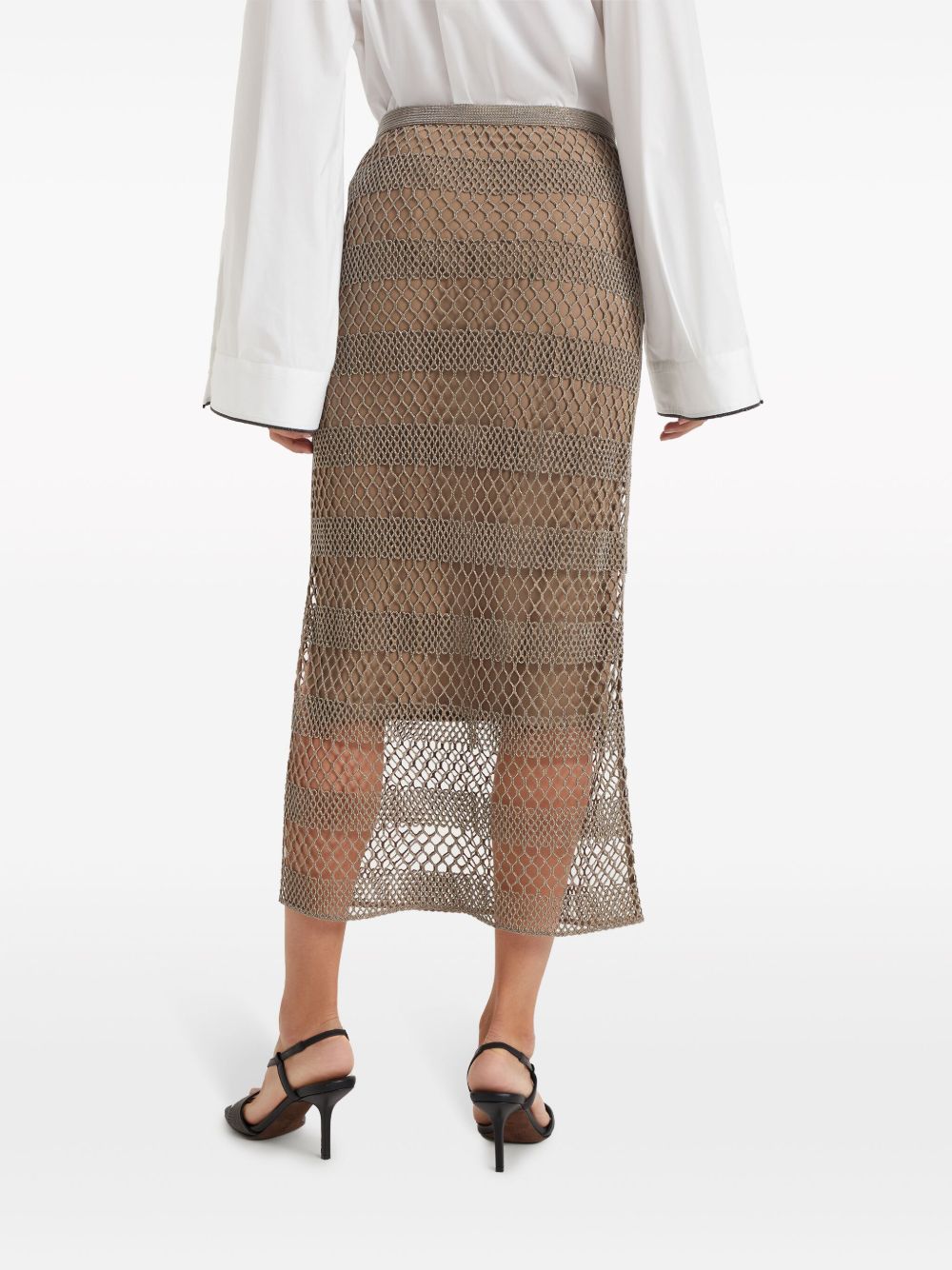 Shop Brunello Cucinelli High-waist Silk Skirt In Neutrals