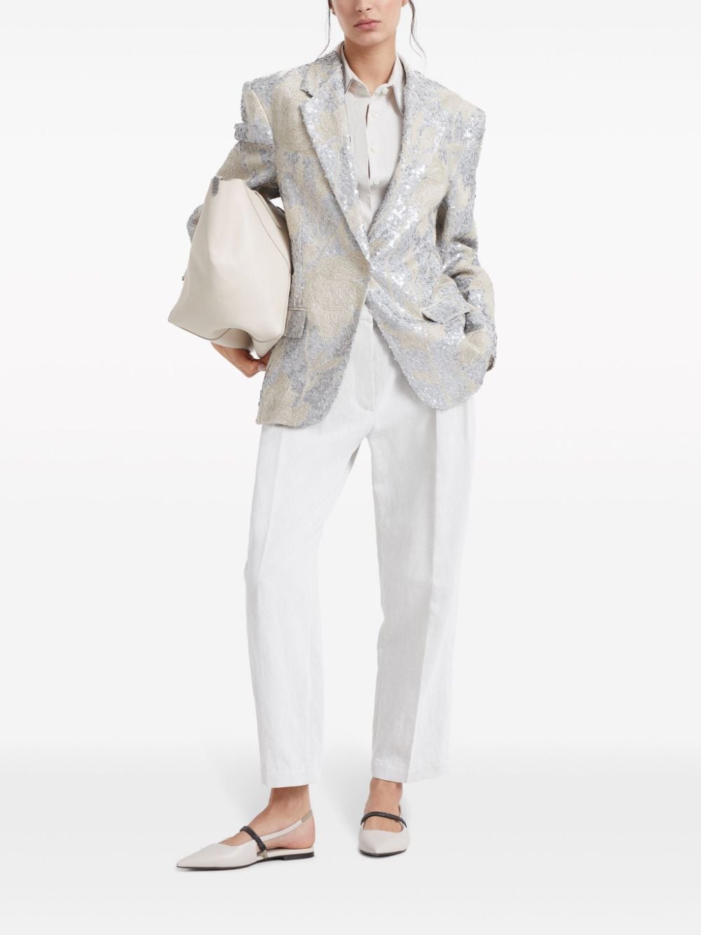 Shop Brunello Cucinelli Single-breasted Sequin-embellished Blazer In Neutrals