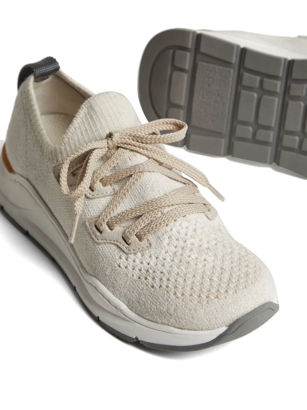 Brunello Cucinelli Knitted Stretch-cotton Sneakers In 中性色