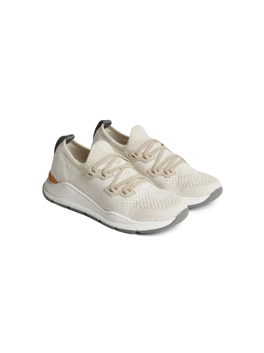Brunello Cucinelli Knitted Stretch-cotton Sneakers In 中性色