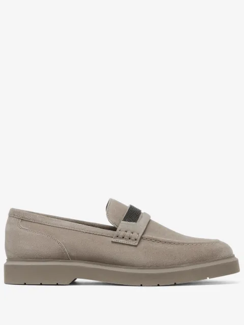 Brunello Cucinelli baskets en daim à entaille penny à ornements métalliques