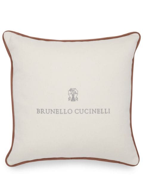 Brunello Cucinelli 로고 자수 콘트라스트 트리밍 쿠션 50cm x 50cm
