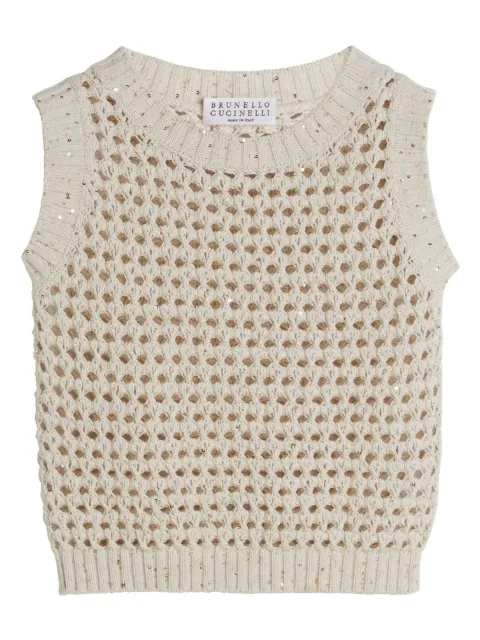 Brunello Cucinelli Kids open-knit cotton-blend top