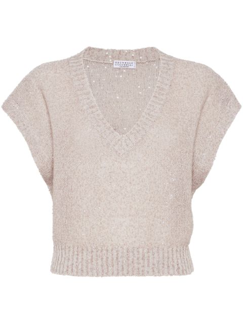 Brunello Cucinelli sequin short-sleeve knitted top Women