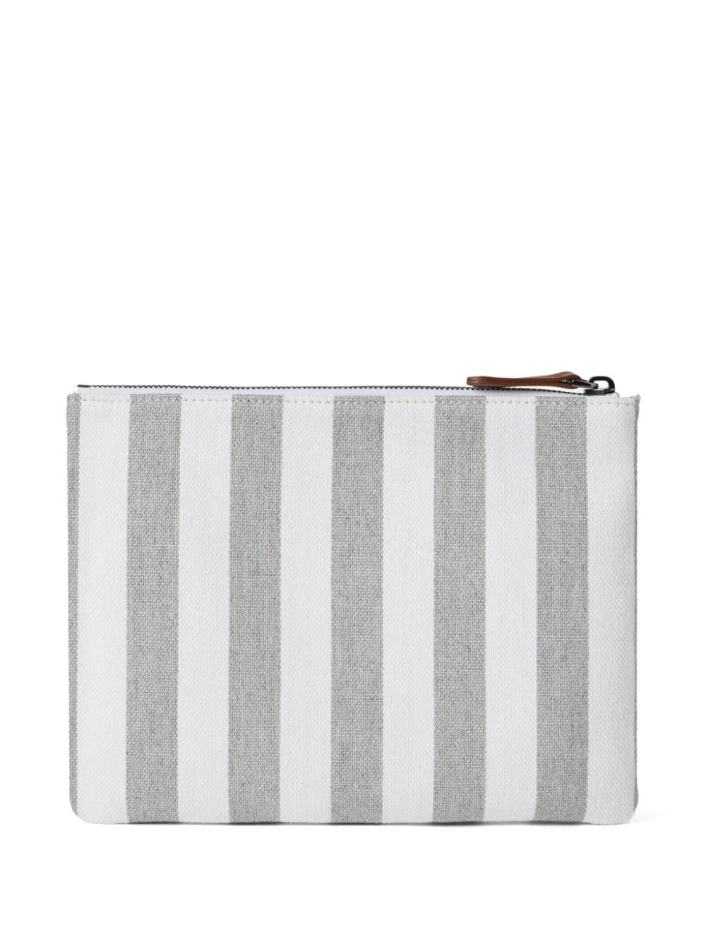Shop Brunello Cucinelli Logo-embroidered Striped Clutch Bag In Grey