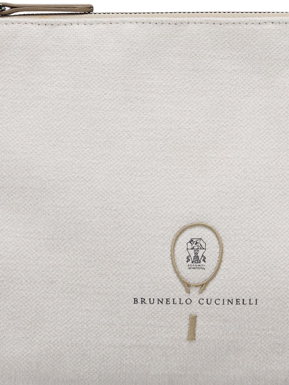 Shop Brunello Cucinelli Embroidered Tweed Wash Bag In White