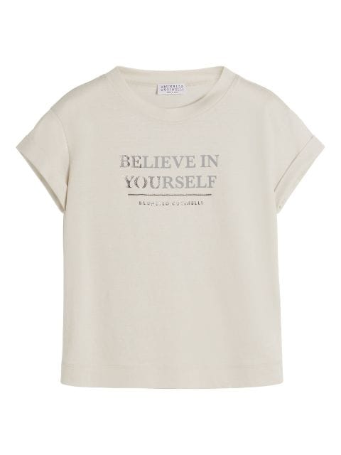 Brunello Cucinelli Kids slogan-print cotton T-shirt