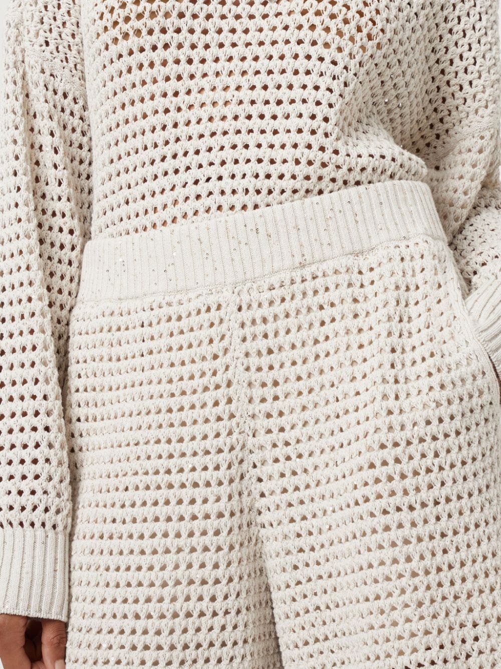 Shop Brunello Cucinelli Perforated Cotton Shorts In Neutrals