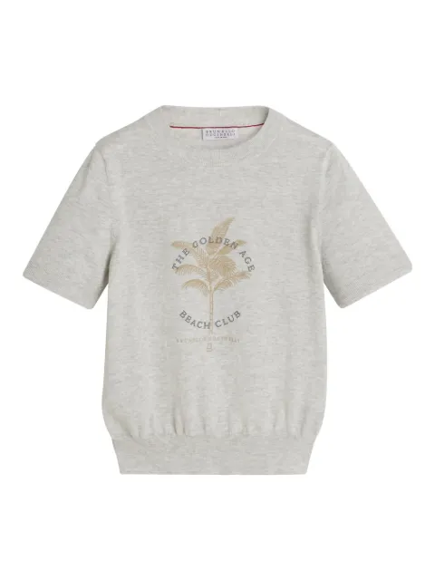 Brunello Cucinelli Kids palm tree-print knit top