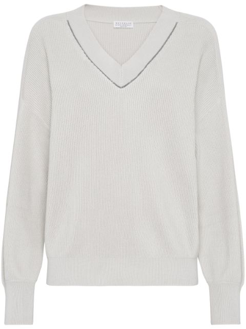 Brunello Cucinelli Monili-trim ribbed jumper Women