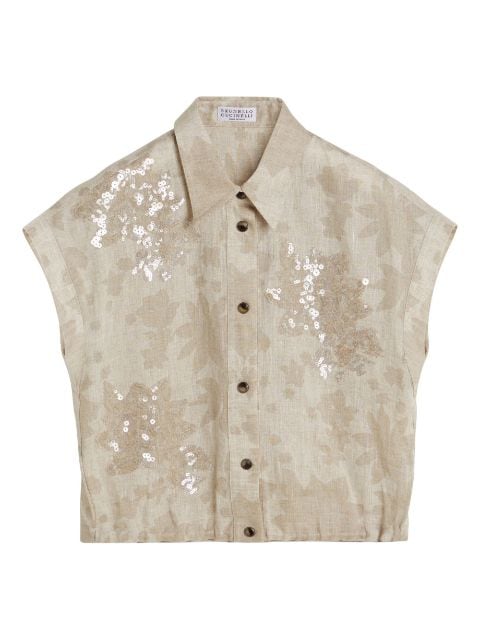 Brunello Cucinelli Kids sequin-embellished sleeveless linen shirt