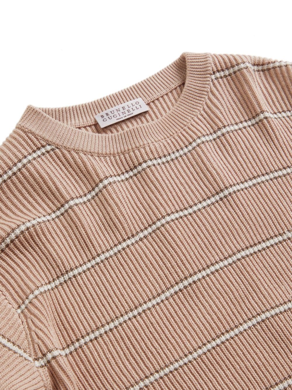 Shop Brunello Cucinelli Striped Ribbed-knit Jumper In Pink