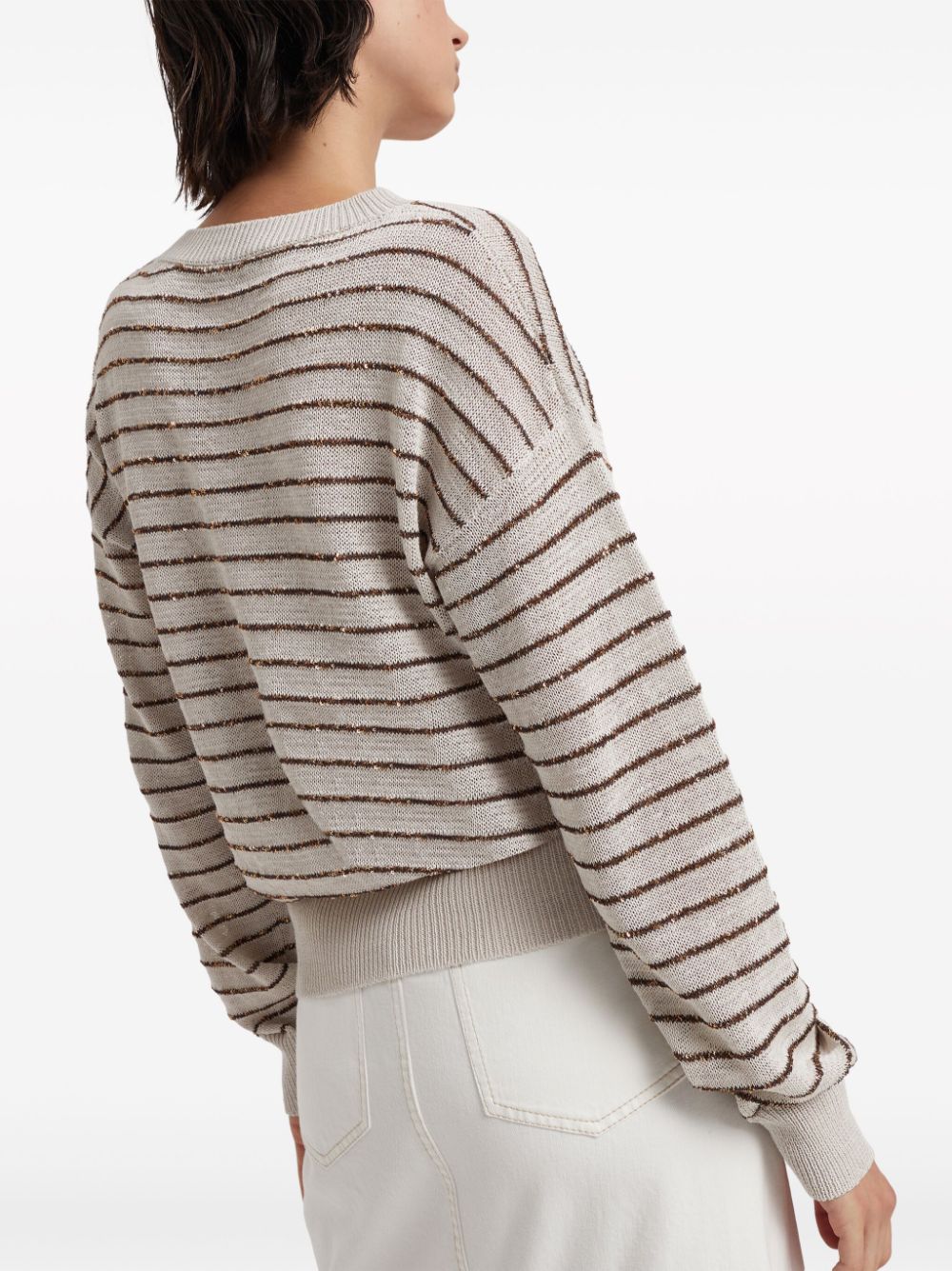 Shop Brunello Cucinelli Sequin-embellished Crew-neck Jumper In Neutrals