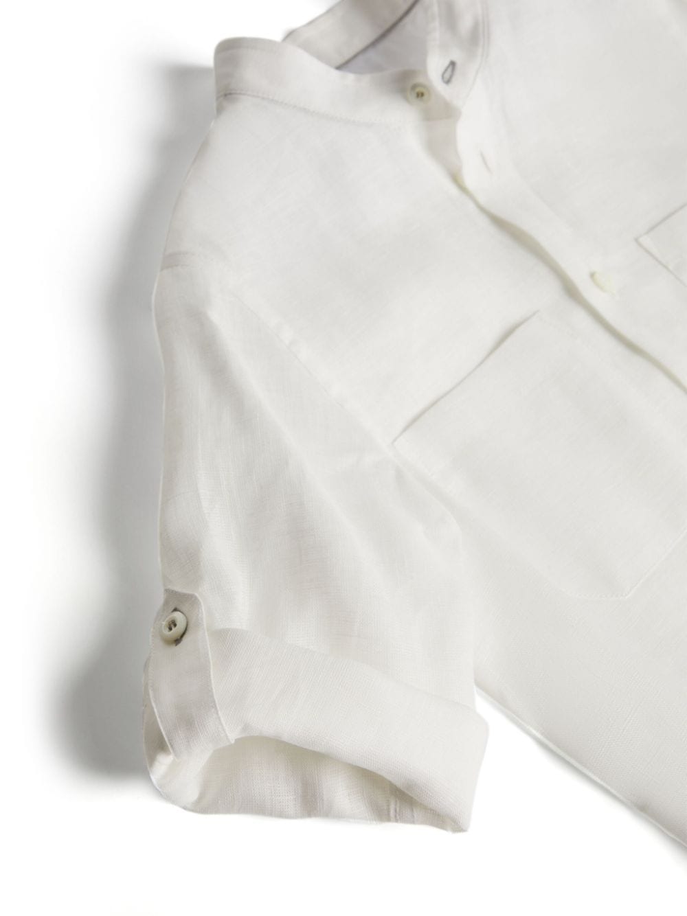 Shop Brunello Cucinelli Band-collar Linen Shirt In 白色