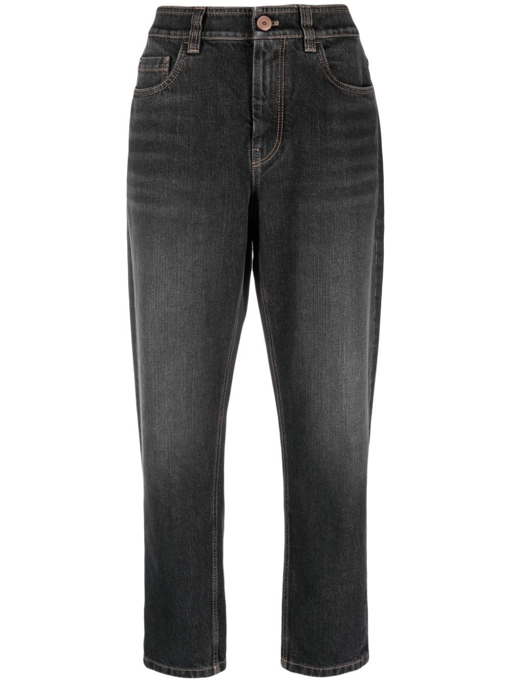 Shop Brunello Cucinelli Tapered-leg Jeans In Grey